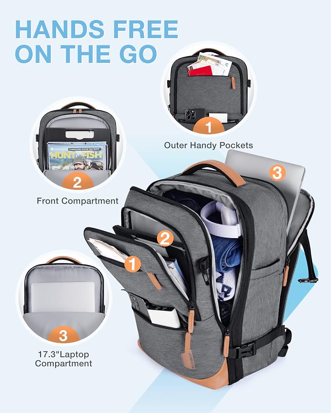 BAGSMART 37L Expandable Travel Backpack Compression Carry On Daypack | Grey weekender bag fits 17" laptop. Water resistant luggage with packing cubes and shoe pouch. - Image 3