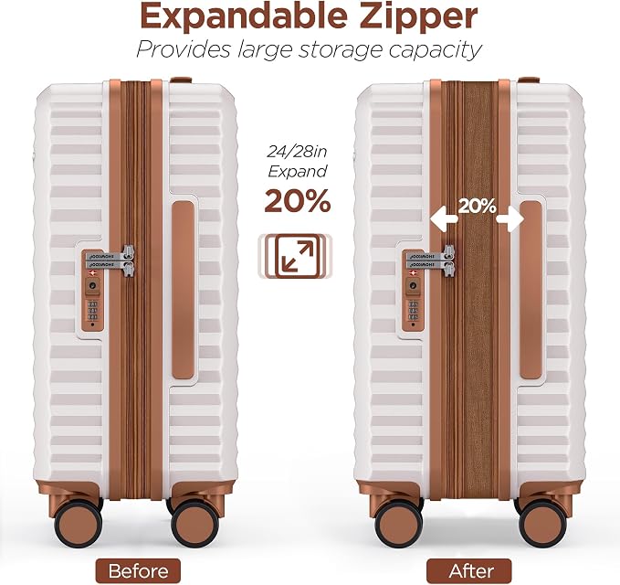 SHOWKOO Luggage Sets 3 Piece Hardside Expandable Suitcase with Double Spinner Wheels Tsa Lock Beige White (20in/24in/28) - Image 7