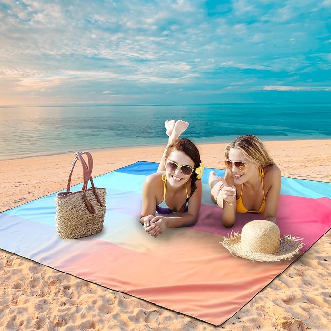 WIWIGO Beach Blanket Waterproof Sandproof Beach Mat 79" X 83"/10'x9'for 2-8 Adults Quick Drying Outdoor Picnic Mat Beach Accessories for Travel, Camping, Hiking - Image 4