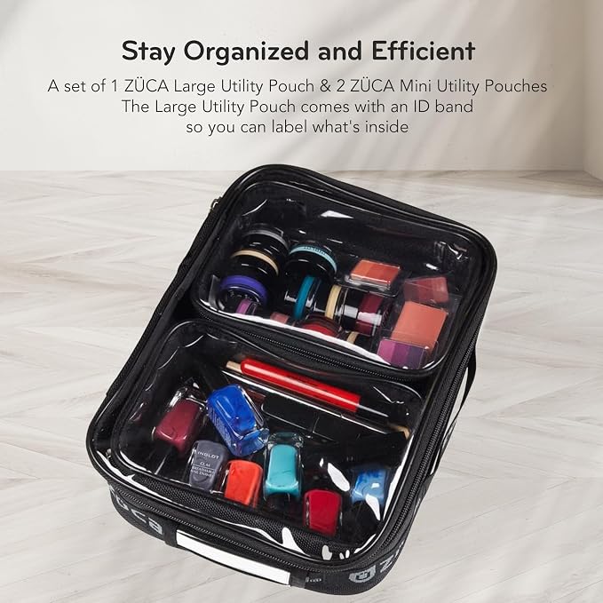 ZUCA Utility Pouch Combo Set - 1 Large & 2 Mini Utility Makeup Pouch - Durable, Spacious Cosmetic Storage Solution for Travel & Professional Use - Image 2
