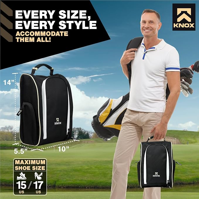 KNOX Golf Shoe Bag with Ventilation & Double Side Pockets for Socks, Tees, Golf Balls, Premium Padded Men Women Sports Travel Shoe Bag for Golf Shoes, Cleat Shoe Storage Organizer, Pickleball Shoe - Image 3