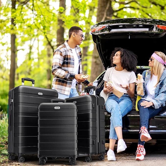 AnyZip Luggage Sets 3 Piece Hardshell Suitcase Set PC ABS Lightweight Travel Suitcases with 4 Double Spinner Wheels TSA Lock 20 24 28 Inch Black - Image 2