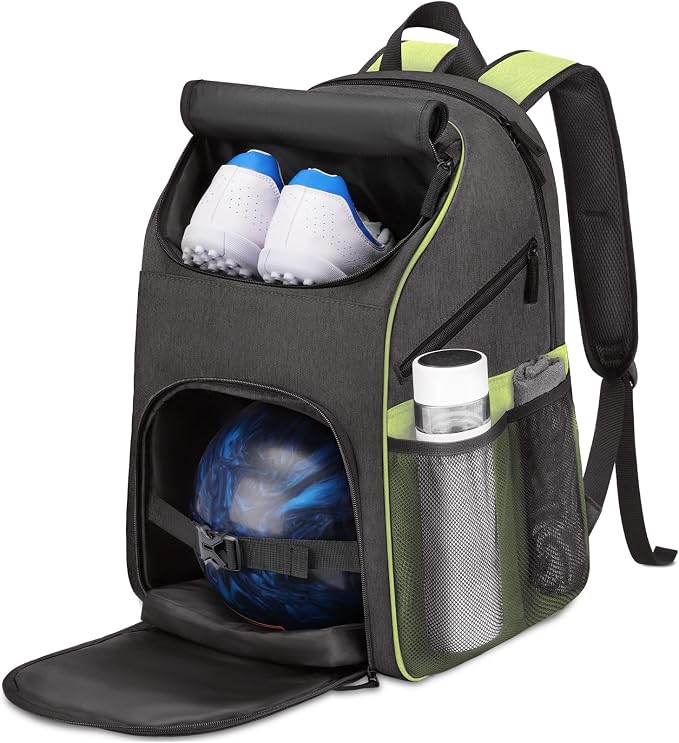 Bosynoy Bowling Backpack, Single Bowling Ball Bag with Shoe Compartment | Bowling Bag Totes with Foam Padded Protection, Fits Shoes Up to US Mens Size 16 and Accessories, Grey by Bosynoy