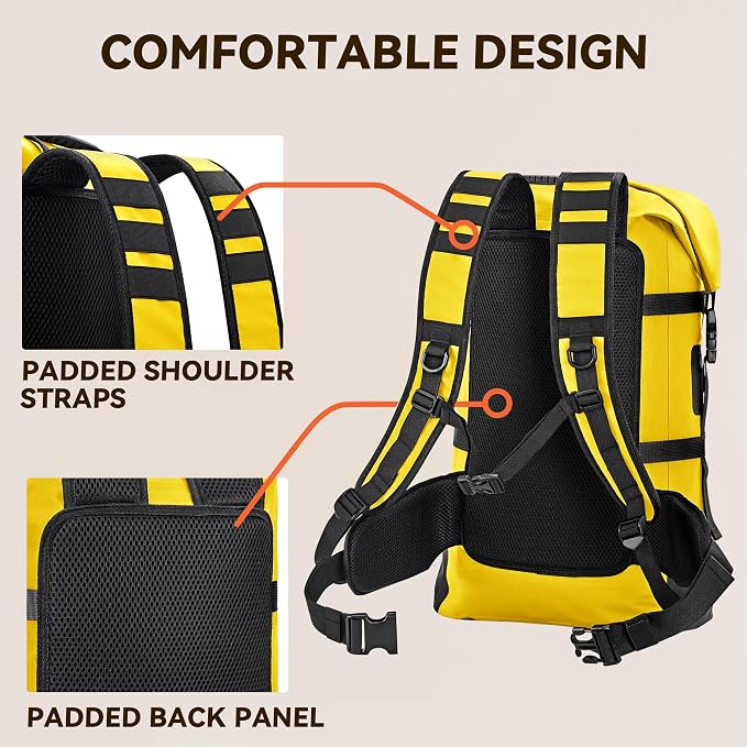 HEETA Dry Bags Waterproof Backpack 40L for Men & Women, Roll Top Heavy Duty Cushioned Hiking Backpack for Kayaking Boating Paddle Boarding Fishing Travel Camping Beach Vacation Cruise Ship Essentials - Image 6
