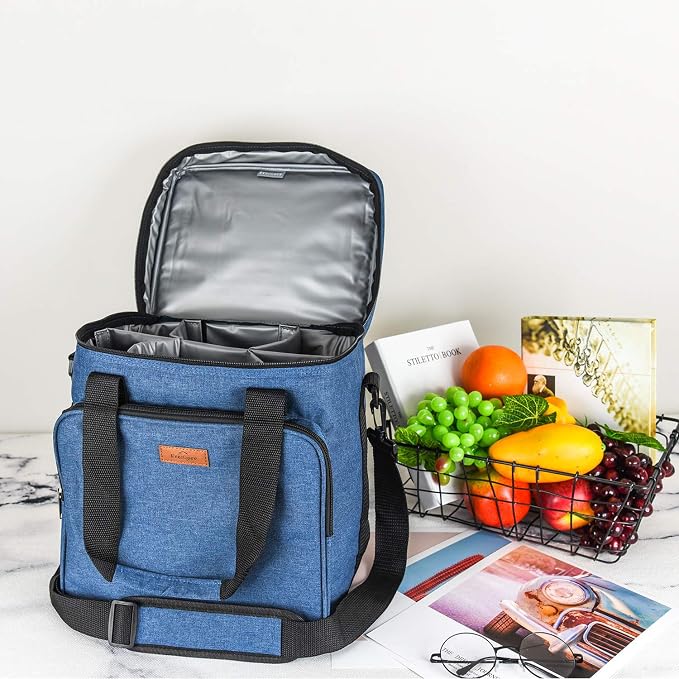 Freshore® Insulated Wine Carrier 6 Bottle Bag Tote Removable Padded Divider Cooler - Portable Travel Carrying Canvas Case Adjustable Shoulder Strap - (Space Grey) - Image 7