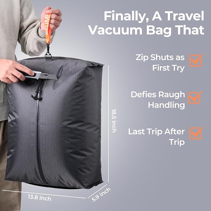 Relime Classic Series Vacuum Bags for Travel Luggage with Wireless Pump, Compression Bags for Carry On Suitcases and Backpack, Vacuum Seal Packing cube for Cloth Packing ((2PC + PUMP Gray & Green) - Image 6