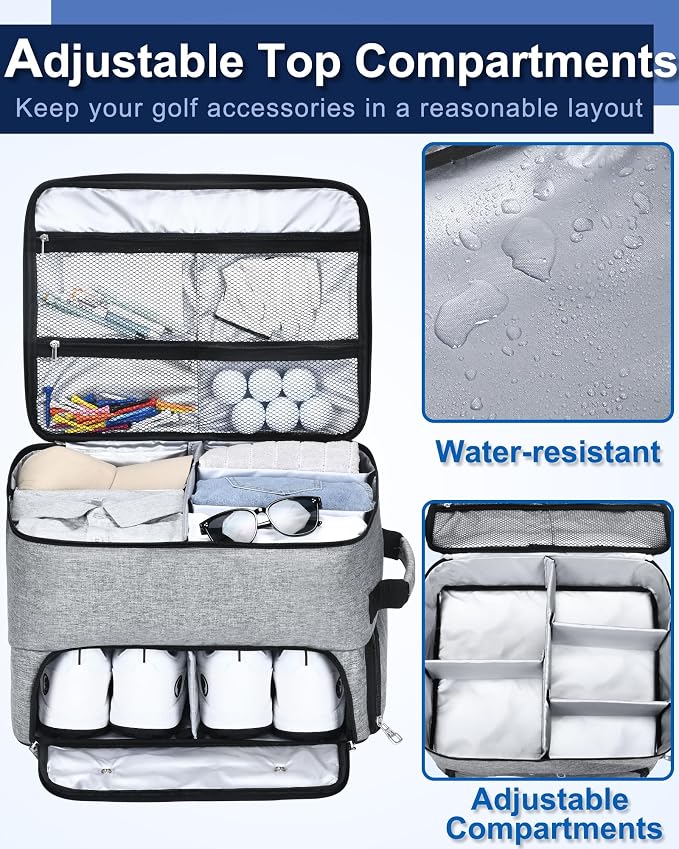 CAB55 Golf Trunk Organizer with 4 Wheels, 2 Layer Waterproof Car Golf Organizer with Separate Ventilated Compartment for 2 Pair Shoes, Golf Trunk Storage for Clothes, Accessories, Golf Gifts - Image 2