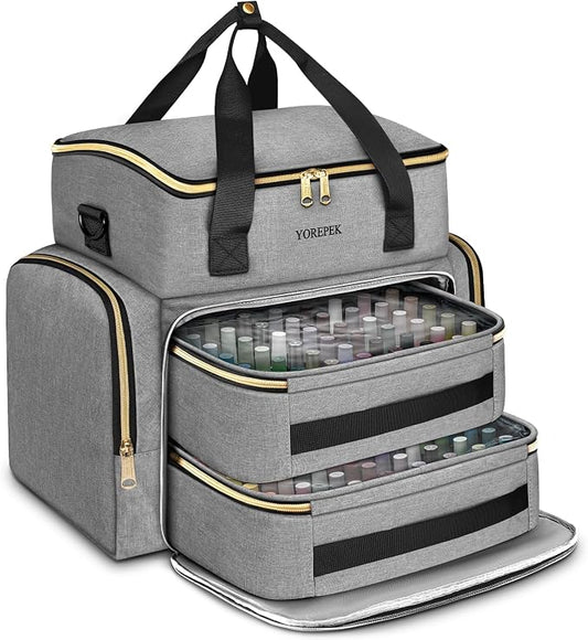 YOREPEK XL Nail Polish Organizer Case for 96 to 100+ Bottles, Urban Mist | Nail Polish Holder with Support Board for Easy Access, Gel Nail Kit Bag For Manicure Tools, Nail Stuff, Travel, kit de uñas by YOREPEK