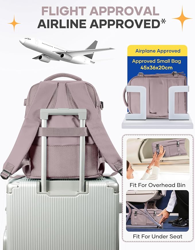 Travel Backpack Carry On Flight Aapproved Personal Item Travel Bag Mochila De Viaje Travel Backpack For Men Spirit Airlines Personal Item Bag 18x14x8 Carry On Backpack For Airplanes Lotus Root Pink - Image 7