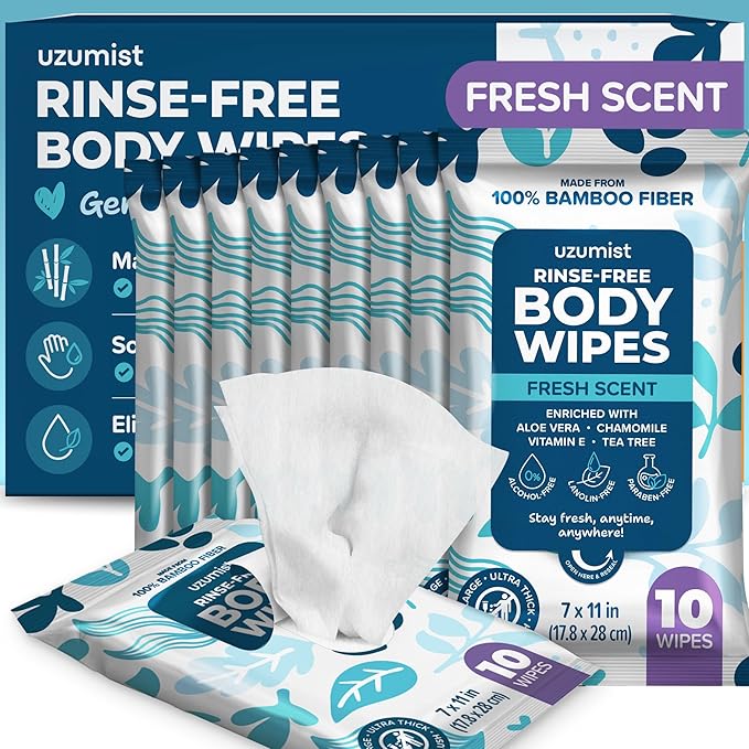 Body Wipes for Adults Bathing No Rinse 100pc XL - Ultra Thick Shower Travel Wipes for Personal Cleansing & Hygiene Essentials, Elderly Care, Incontinence Disposable Washcloths for Women Men
