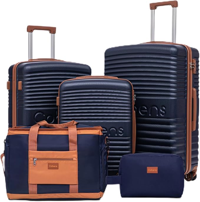5 Piece Luggage Sets with Spinner Wheels and Tsa Lock, Hardshell ABS Suitcase Set, Lightweight Hardside Waterproof Travel Suitcases for Men Women, 20", 24", 28" DarkBlue by Cobens