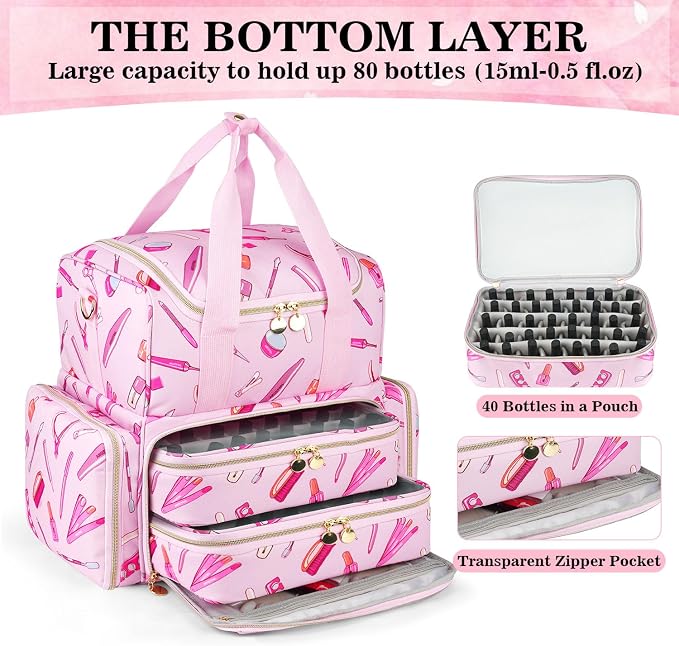 Nail Polish Organizer Case - Large Double Layer Organizers and Storage Bag for Nail Supplies and Art Tech - Image 2