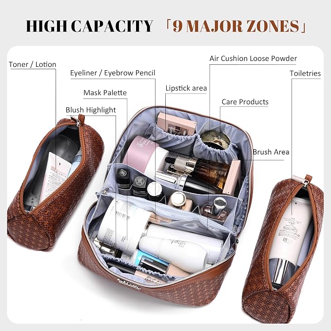 BOYATU Travel Makeup Bag for Women: Four Leaf Clover Large Capacity 3 Pcs Set Cosmetic Bags - Waterproof 50% Extra Space for Toiletry Organizer - Travel Essentials for Fortunate (10 Red Brown) - Image 4