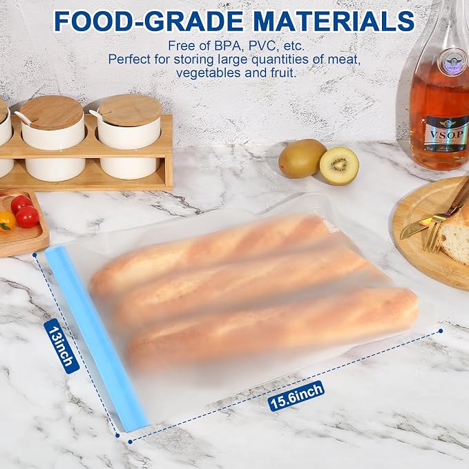 Lerine Reusable 2 Gallon Freezer Bags Dishwasher Safe, Reusable Freezer Bags 2 Gallon 13"x15.6", Leakproof BPA Free Food Storage Bags for Marinate Meats, Vegetables (Multicolor, 2Gallon) - Image 4