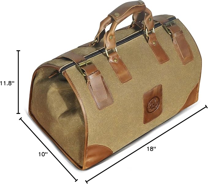 Water Resistant Canvas + Leather Travel Luggage Tote Duffle Gym Suitcase Weekender Overnight Bag For Men Male FB8151 (A-Brown) - Image 8