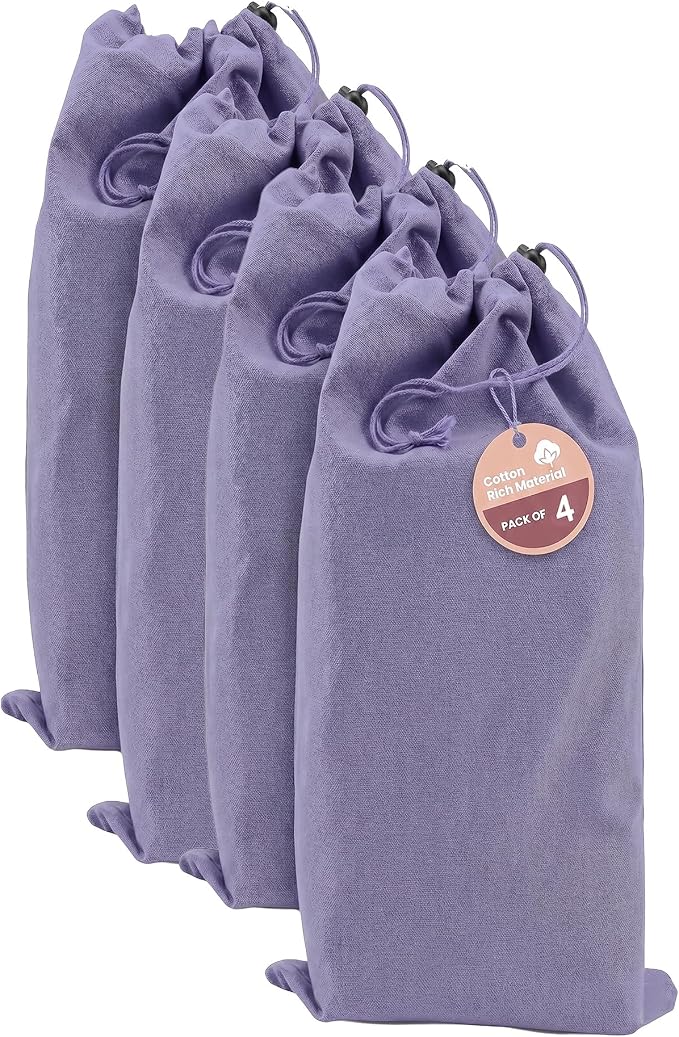 LFH Cotton Rich Shoe Storage Bags with Drawstring, Dustproof Breathable Reusable Organizer, Perfect For Travel, Dorm,Hotel,College,Gym, Easy to Carry, Machine Washable12"x17" (Pack of 4)-Lavender by LFHHomePrivateLimited