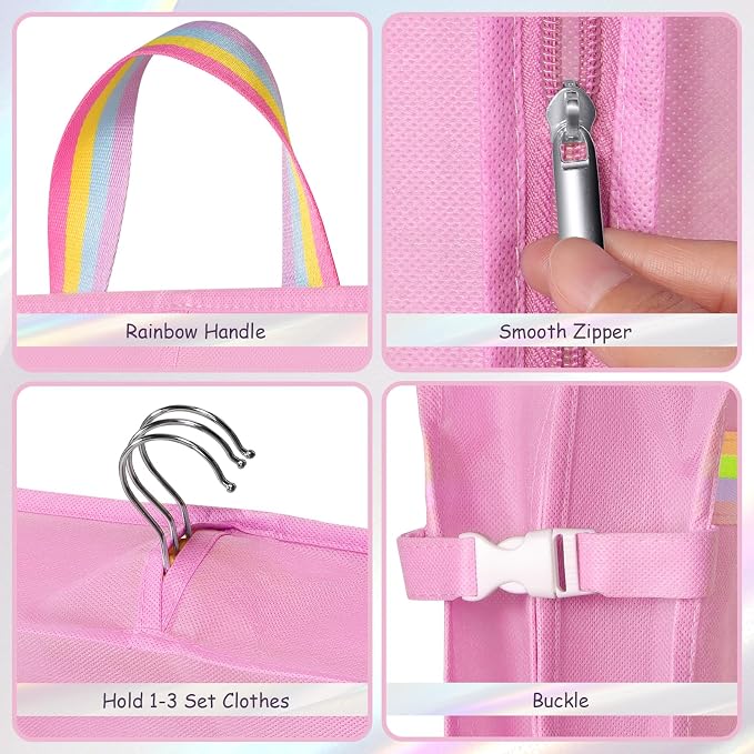 LOVEGRASS Kids Garment Bags for Dance Costumes, 40" Dance Costume Garment Bag for Dance Competition with Multi Pockets and Rainbow Handles Perfect for Dance Recitals and Practice, Pink(2 pack) - Image 3