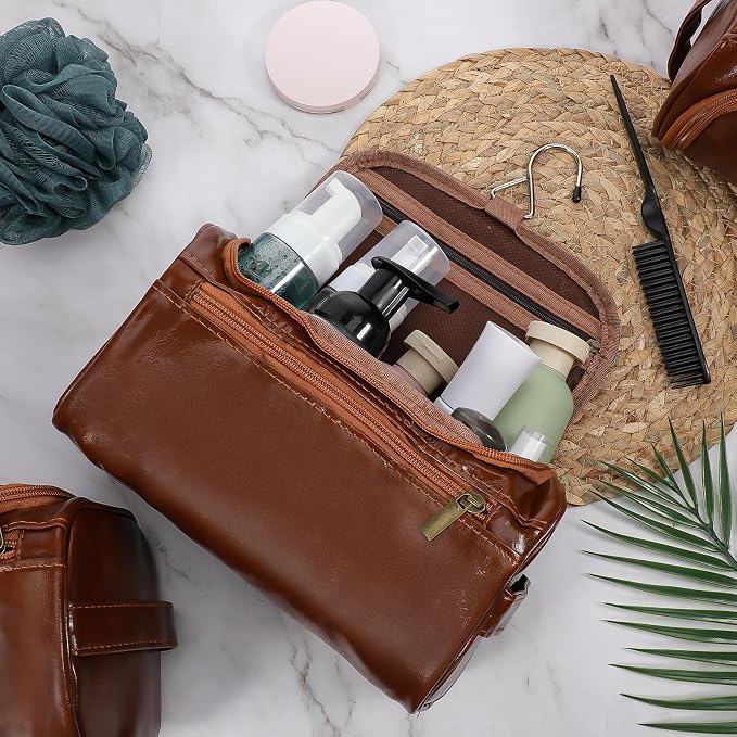 6 Pcs Toiletry Bag for Men Set of 6 Leather Toiletry-Bag for Men with Hook Premium Waterproof Kit Groomsmen Toiletry Bags PU leather cosmetic bags for Travel Essentials Gifts - Image 4