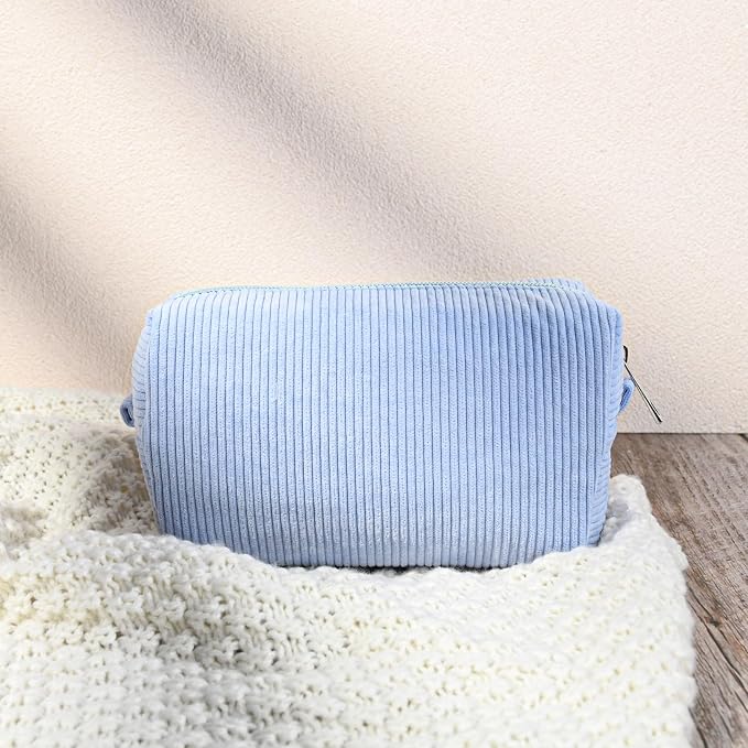 SOIDRAM 2 Pack Corduroy Makeup Bag for Women, Blue Makeup Pouch Small Cosmetic Bag Travel Toiletry Organizer for Skincare, Brushes & Essentials - Image 8