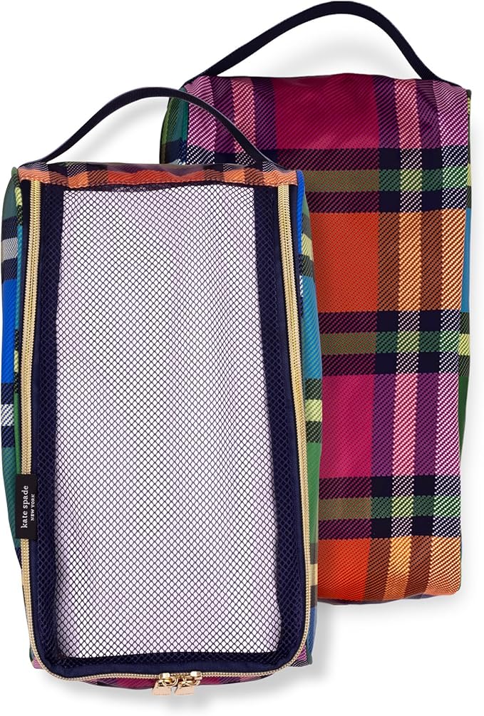 kate spade new york Packing Cube Set of 3, Grand Plaid Duo | Pack of Luggage Organizers in 3 Sizes with Mesh Windows, Zipper Closures, and Carry Handles for Travel - Image 4