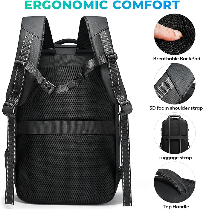 BANGE Travel Backpack with 15.6 Inch Laptop Compartment & TSA Lock for Men and Women, Water-Resistant Large Carry-On, Flight Approved,Black - Image 9