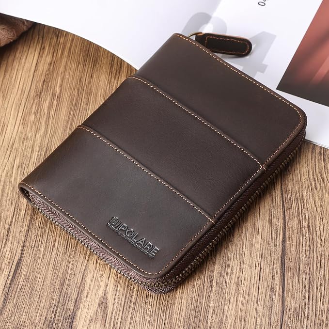 Polare Full Grain Leather Travel Passport Wallet with YKK Zipper and RFID Blocking Document Organizer Holder 2 Passports (Dark Brown) - Image 3