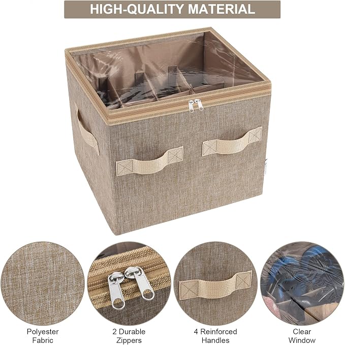 Moteph Shoe Organizer for Closet - Shoe Storage Organizer for Closet Organization with Clear Cover & Adjustable Dividers, Shoe Rack & Basket - (Light Brown, Small - 12 Pairs) - Image 2