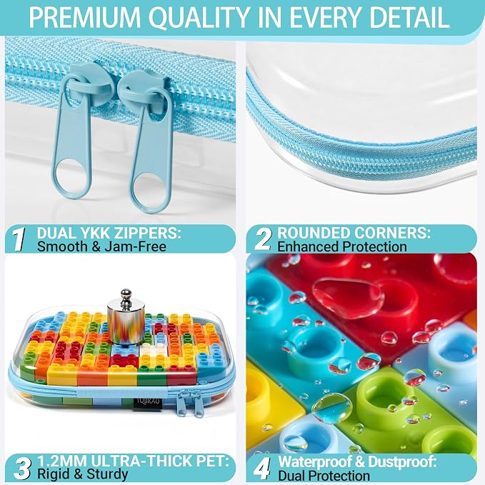 YQBRAO 4-Pack Clear Diaper Bag Organizer Pouches, 1.2mm Ultra-Thick PET Travel Pouches for Toiletries & Makeup, Rigid Self-Standing Bags with YKK Zippers, TSA Approved (Blue) - Image 5