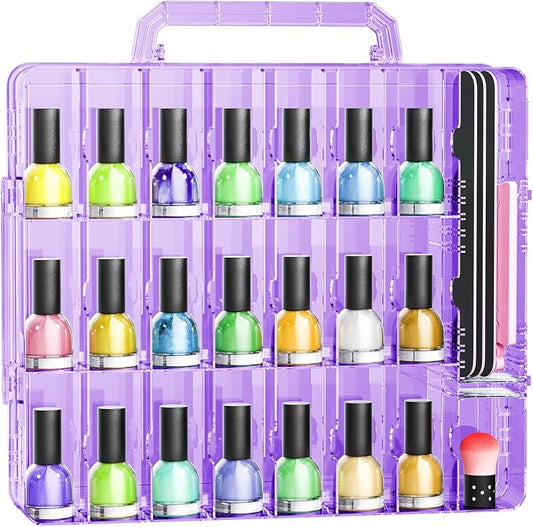JIASHENG Nail Polish Organizer Case Holders 48 Bottles Nail Storage Box | Double Side Adjustable Space Divider for Acrylic Nail Gel Dip Powder Tips Set with Toe Separator, Purple by JiashengDirect