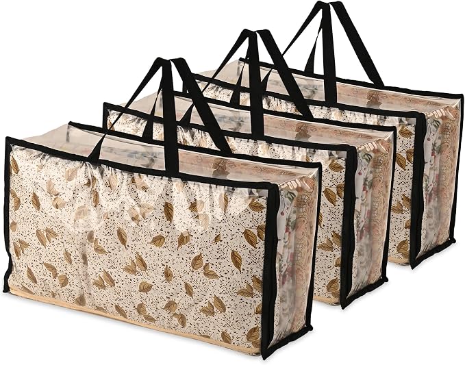 Kuber Industries (Pack of 3) Waterproof Storage Bags for Clothes | Travel Organizer Bag with Handle | Wardrobe Organizer | Large | Transparent Black by Kuber+Industries