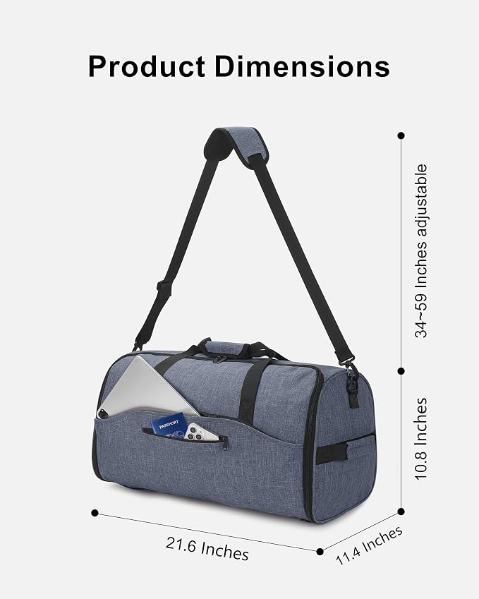 NPBAG Convertible Garment Duffle Bags for Travel - Carry on Garment Bag, Suit Bag for Men & Women, 3 in 1 Foldable Travel Duffle Backpack with Shoulder Strap (Woven Blue) - Image 2
