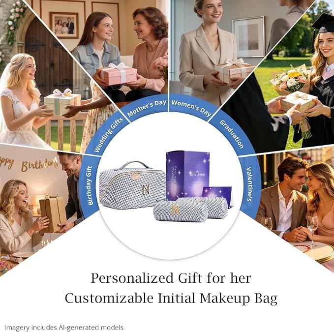 Personalized Gift Travel Makeup Bag: Initial Makeup Organizer Bag for Women | 3-in-1 Custom Make up Bag Set - Vegan Leather Travel Cosmetic Bag - Luxury Gift for Women – Birthday, Anniversary, Graduation - Image 7