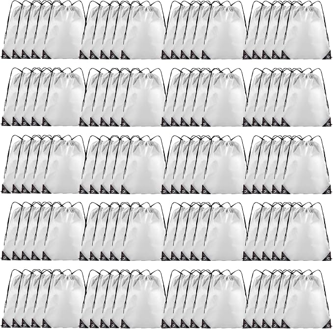 Grneric Drawstring Backpack Bulk 100Pcs Cinch Bag, Polyester Drawstring Bags for Gym Beach Sports Short Trip Party (White) by Grneric