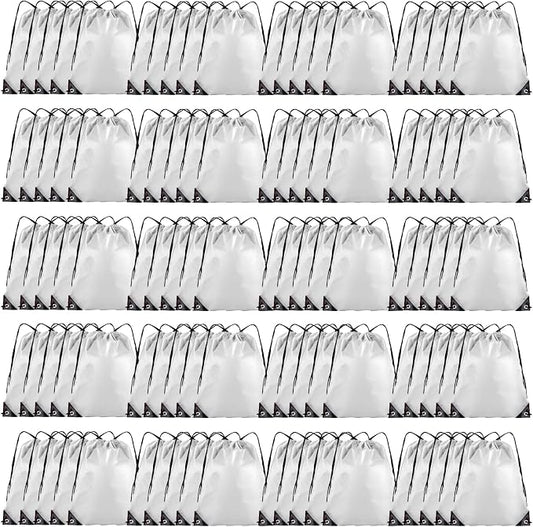 Grneric Drawstring Backpack Bulk 100Pcs Cinch Bag, Polyester Drawstring Bags for Gym Beach Sports Short Trip Party (White) by Grneric