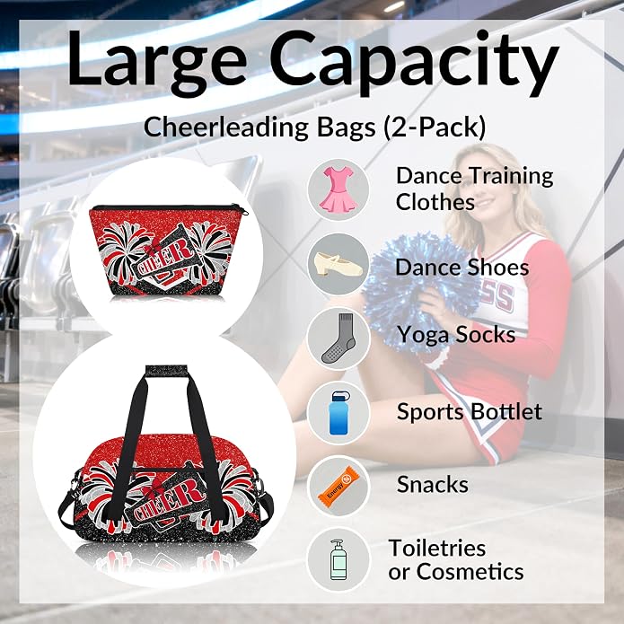 Cheerleading Dance Bag for Women Cheer Team Sport Gym Makeup Cosmetic Bag 2 Pcs Set - Image 2