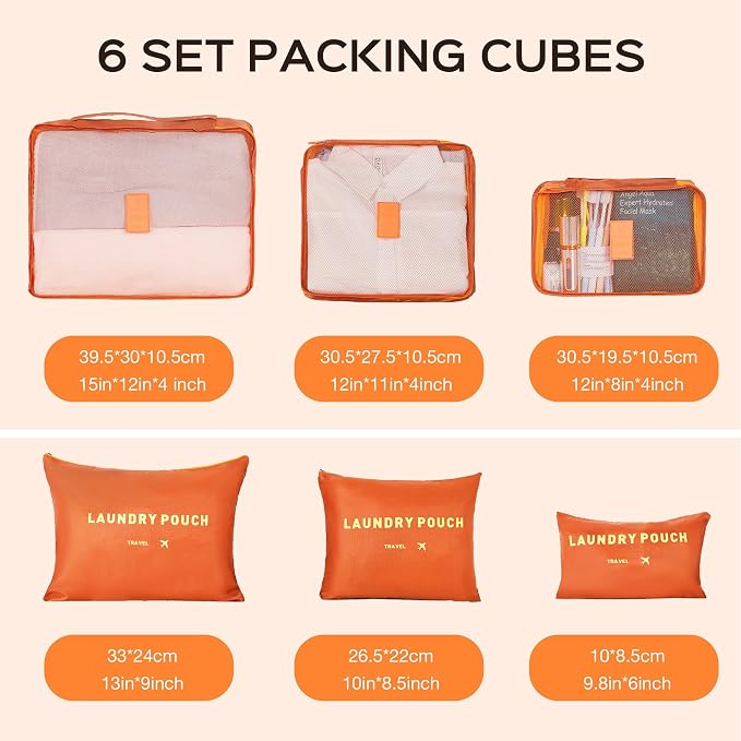 Luggage Sets 2 Piece, 20 Inch 28 Inch ABS Hardshell Suitcase Set with Spinner Wheels, Carry On and Checked Luggage for Women and 6 Piece Travel Organize Bags - Image 9
