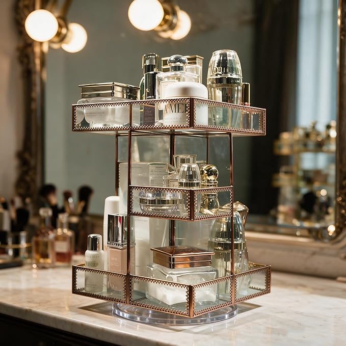 360 Rotating Glass Makeup Organizer | Spinning Vanity Cosmetic Storage, Multi-Layer Compartments, Luxury Countertop, For Skincare, Perfume, Cosmetics - Image 6