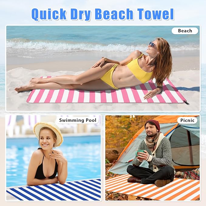 Sfee 2 in 1 Microfiber Beach Towel, Quick Dry Towel Camping Towel Travel Towel Super Absorbent Compact Lightweight Sports Gym Towels Set for Beach, Gym, Hiking, Pool, Backpacking, Bath, Yoga - Image 4