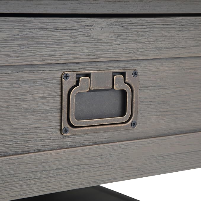 SIMPLIHOME Monroe Square Coffee Table - 38 inch Wide Solid Acacia Wood Living Room Table in Farmhouse Grey, Rustic Cocktail Table for Family Room or Lounge with 2 Drawers and Open Shelf