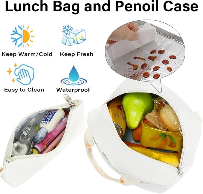 LXYGD Laptop Backpacks 16 Inch School Bag College Backpack 3 PCS with Lunch Box Pencil Pouch Set Large Travel Daypack Kawaii Bookbags for Teens Girls Women Students (Off-white) - Image 4