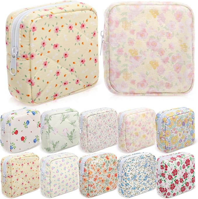 Paterr 10 Pcs Quilted Makeup Bag Bulk Cotton Floral Cosmetic Bag Women Girls Bridesmaid Gifts Cute Makeup Pouch Coquette Aesthetic Travel Toiletry Organizer(Floral Style,5.12 x 4.72 x 1.97 Inches) by Paterr