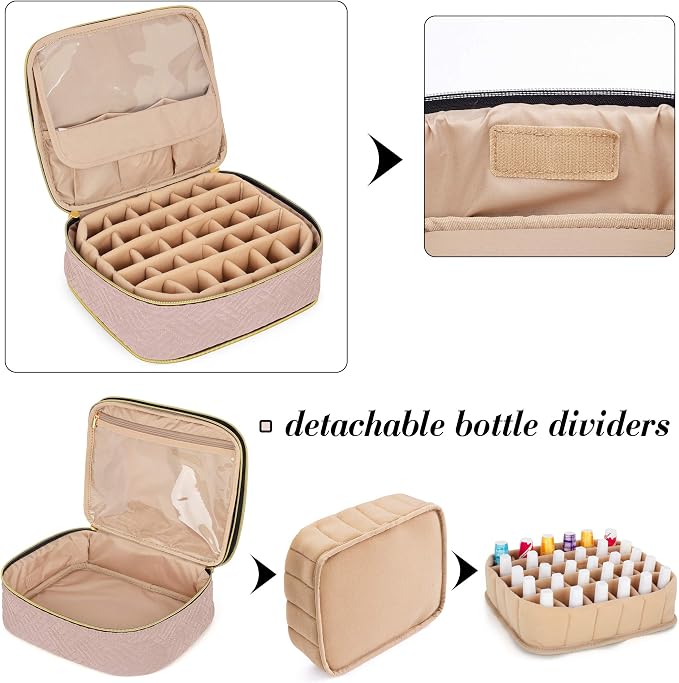 LUXJA Detachable 2 Layers Nail Polish Case Holds 60 Bottles, Pale Rose | Fits 15ml - 0.5 fl.oz Nail Polish Bottles, Tools Storage Pockets, Patented Design - Image 3