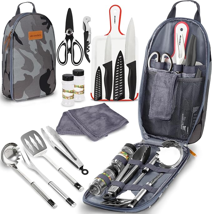 Wealers Camp Kitchen Cooking Utensil Set Travel Organizer Grill Accessories Portable Compact Gear for Backpacking BBQ Camping Hiking Travel Cookware Kit Water Resistant Case - Image 2