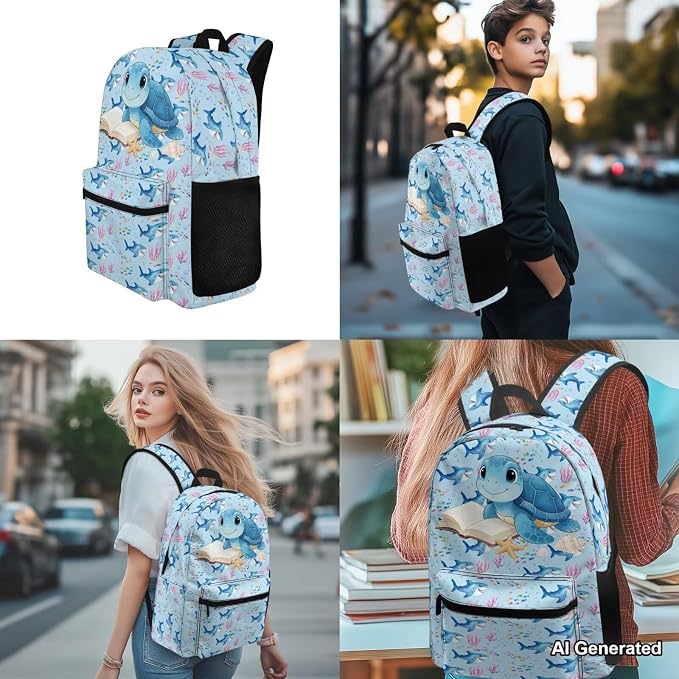 Learning Sea Turtle Backpacks for Girls School Cute Bookbag with Lunch Box Backpack for Boys Set of 4 Back to School Supplies for Elementary 8-12 Kids Bookbag for Daily - Image 4