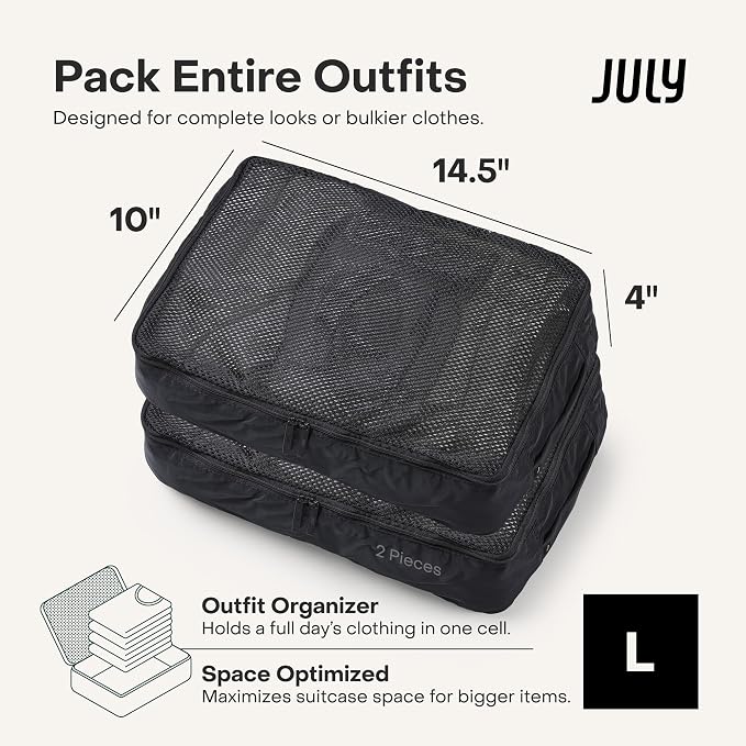 July Packing Cells - 4 Set Packing Cubes Luggage Organizer Bags (S, M, 2 x L), Must-Have Suitcase Organizer for Travel, Road Trip & Camping Accessories, Stain-proof, Washable, 3 Sizes - Charcoal - Image 5