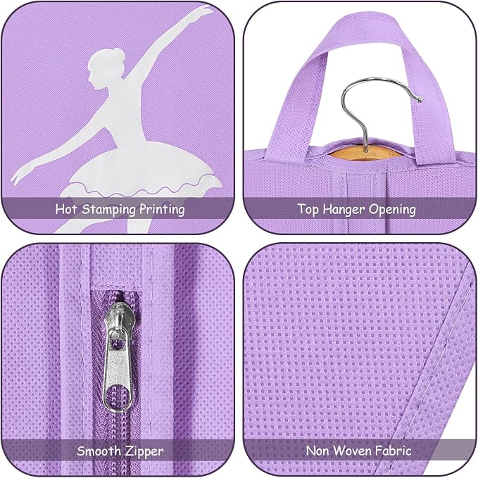 LOVEGRASS Tutu Garment Bag for Kids, 35" Tutu Bag for Hanging Clothes, Pancake Dance Bag for Dance Costume, Round Ballet Bag with 3 Handles for Children Girls, Purple - Image 3