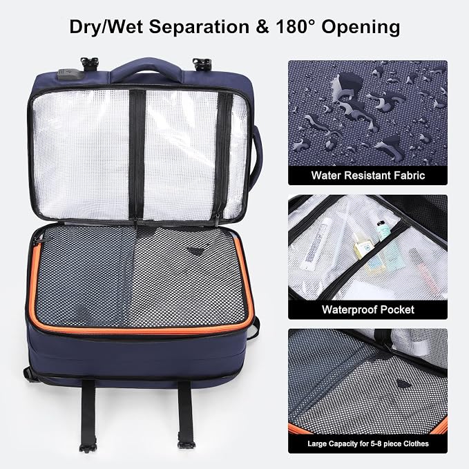 HOMIEE 40L Expandable Carry on Backpack Fit 15.6 Inch Laptop for Travel | USB Charging Port TSA Approved Waterproof Luggage Suitcase Personal Item Backpack - Image 4