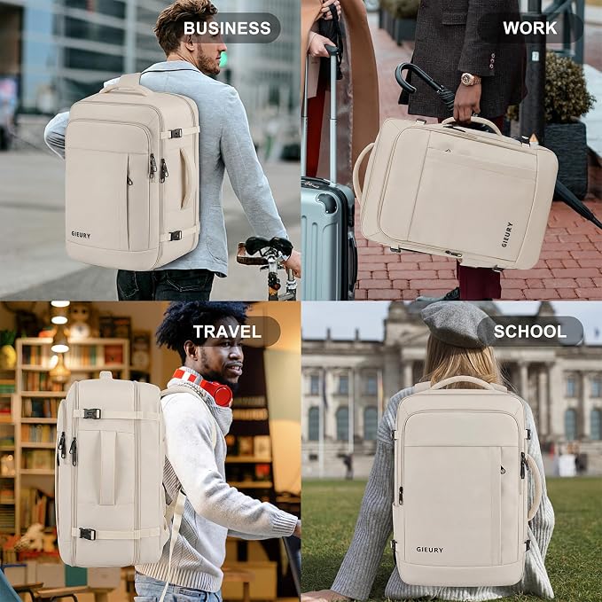 Gieury Travel Backpack, Extra Large 50L Expandable Backpack for Men Women, Carry On Backpack For Airplanes, Travel Essentials Luggage Suitcase Daypack Travel Gift Weekender Bag, Beige - Image 6