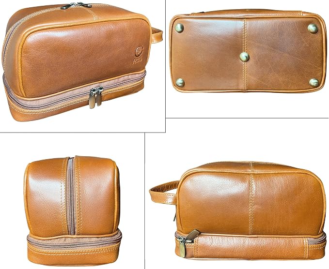 RUSTIC TOWN Leather Toiletry Bag - Waterproof Ditty Kit for Men and Women, Travel Organizer for Full-Size Essentials, TSA Approved - Image 7