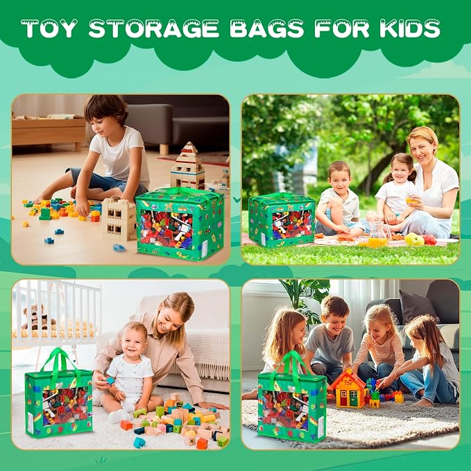 4 Pack Waterproof Toy Storage Bags with Labels,Include 1 Pcs Extra Large and 3 Pcs Large Bags,Oxford Cloth Toy Storage Pouch,Portable Trave Toy Organizer for Board Game, Building Blocks, Puzzle - Image 2